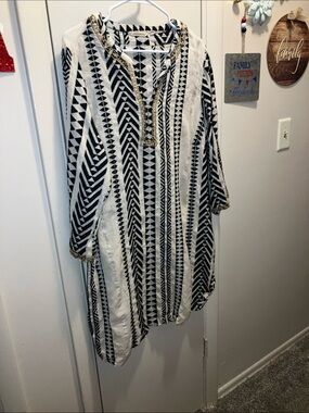 Soft Surroundings Black and Off White Asymmetrical Beaded  Dress Tunic 1X